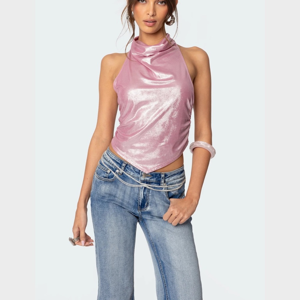 Shiny Pink Halter Top